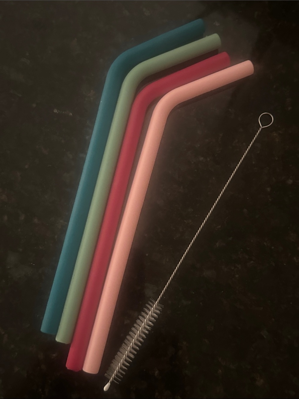 Silicone Reusable Bent Soft Straws in Multicolor with a Bristle Straw Cleaner